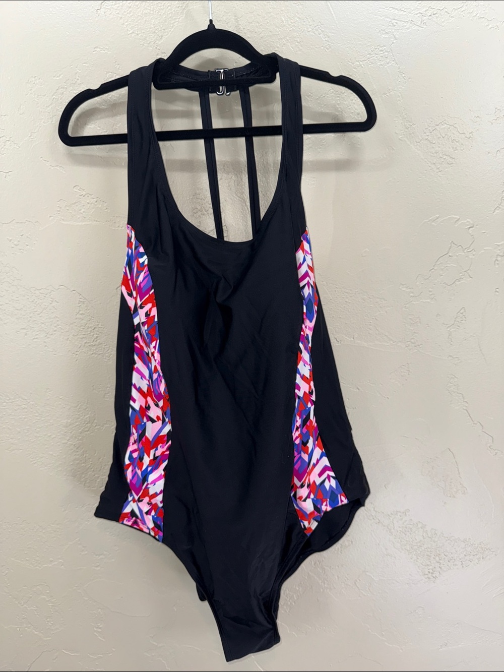 Catalina Black One-Piece Swimsuit with Pink, Purple & Red Side Panels 2X